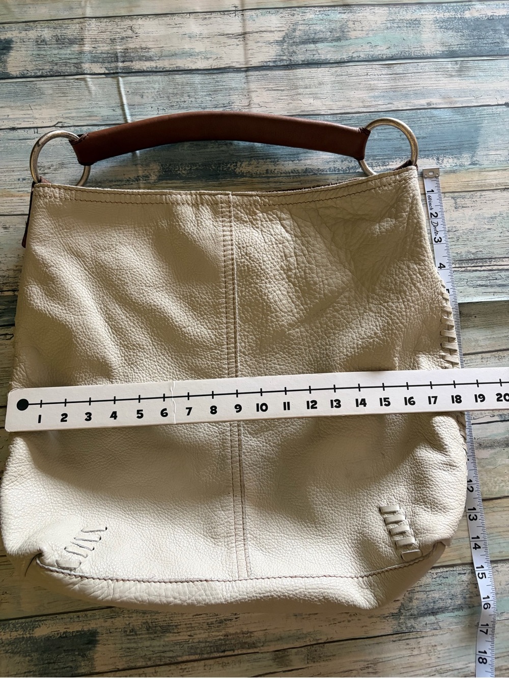Lucky Brand Cream Leather Shoulder Hobo with Brown Handle - Picture 2 of 6